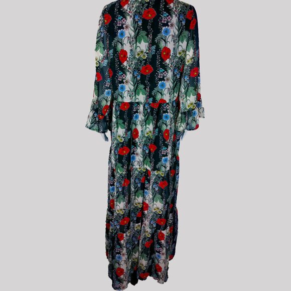 No Frills Los Angeles Floral Multicolor Long Sleeve Maxi Ruffle Flowy Dress - Picture 4 of 5